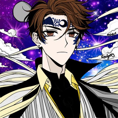 anime handsome guy, vampire with small crescent moon tattoo on forehead, windy