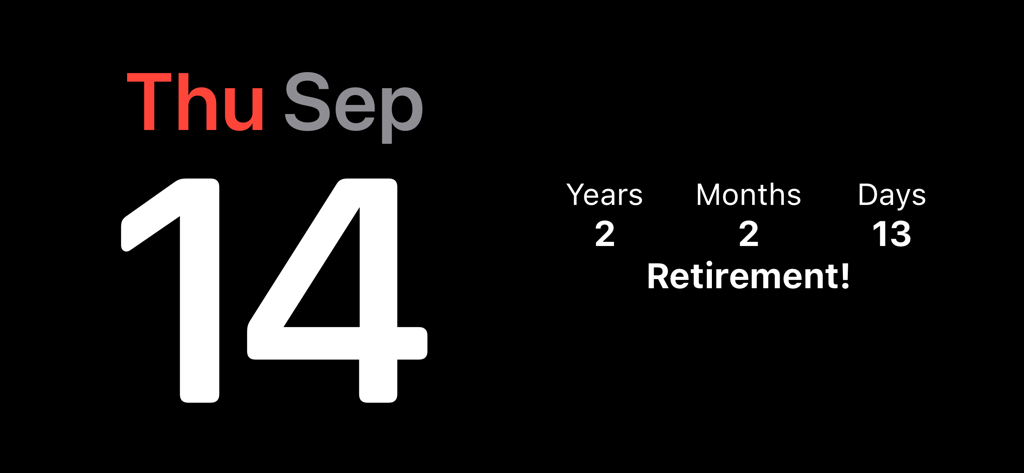 Retirement countdown showing two years two months and thirteen days remaining
