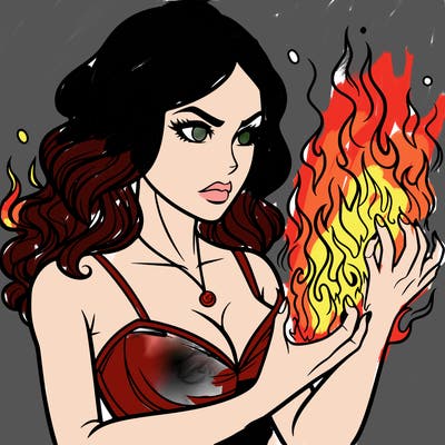 a realistic woman having the power of fire
