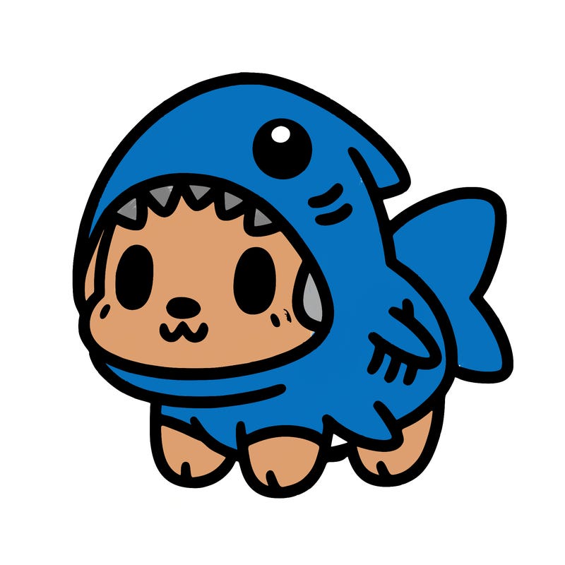 cute dog wearing a shark costume