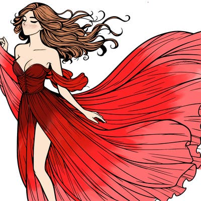 realistic woman in dress flowing the the wind