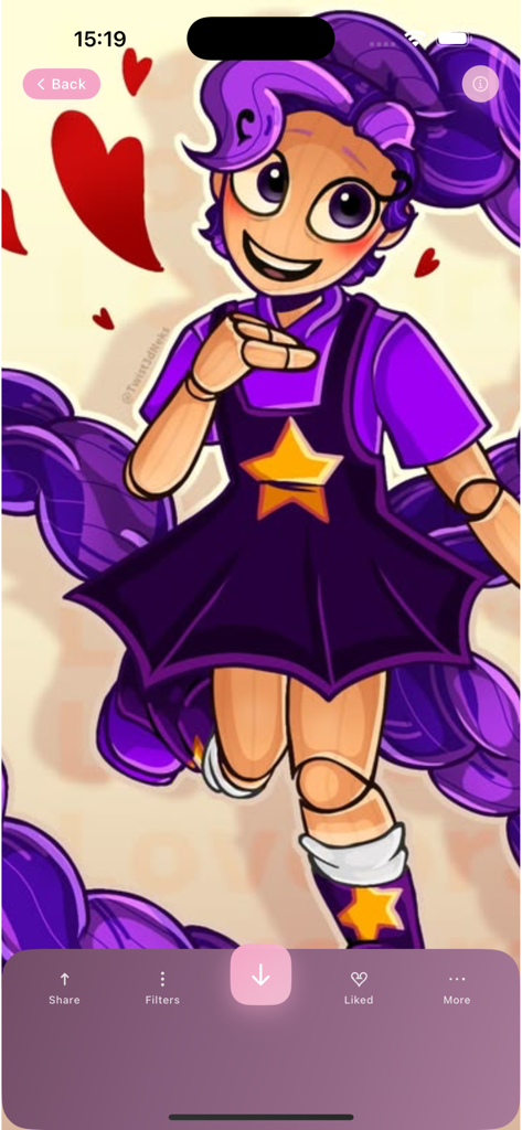 Lindo fondo de pantalla de fanart de Lily Lovebraids con temática púrpura y corazones rojos