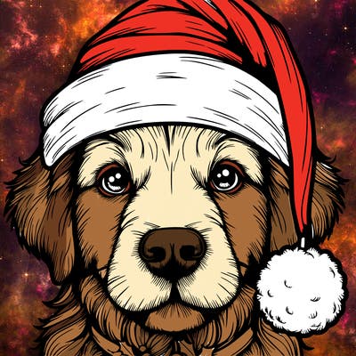 realistic dog with a christmas hat