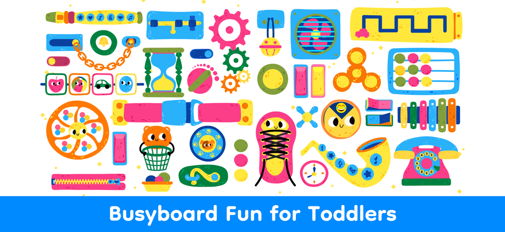 Ein farbenfrohes digitales Activity Board für Kleinkinder mit verschiedenen interaktiven sensorischen Spielzeugen und Lernaktivitäten