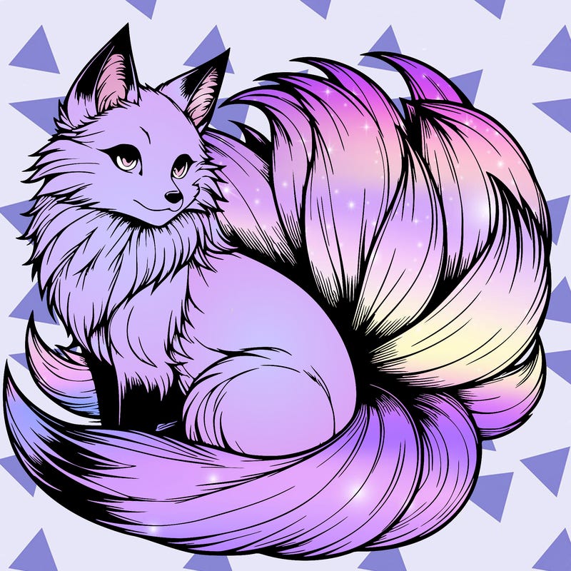 realistic detailed 9 tailed anime fox