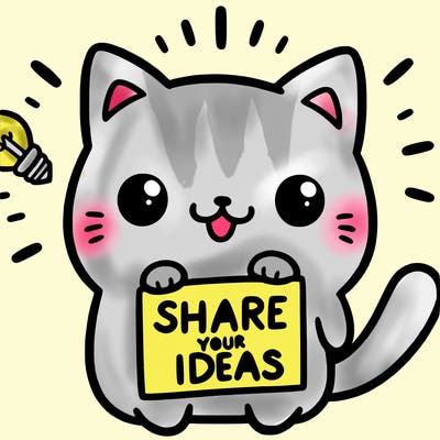 a cute cat saying share your ideas