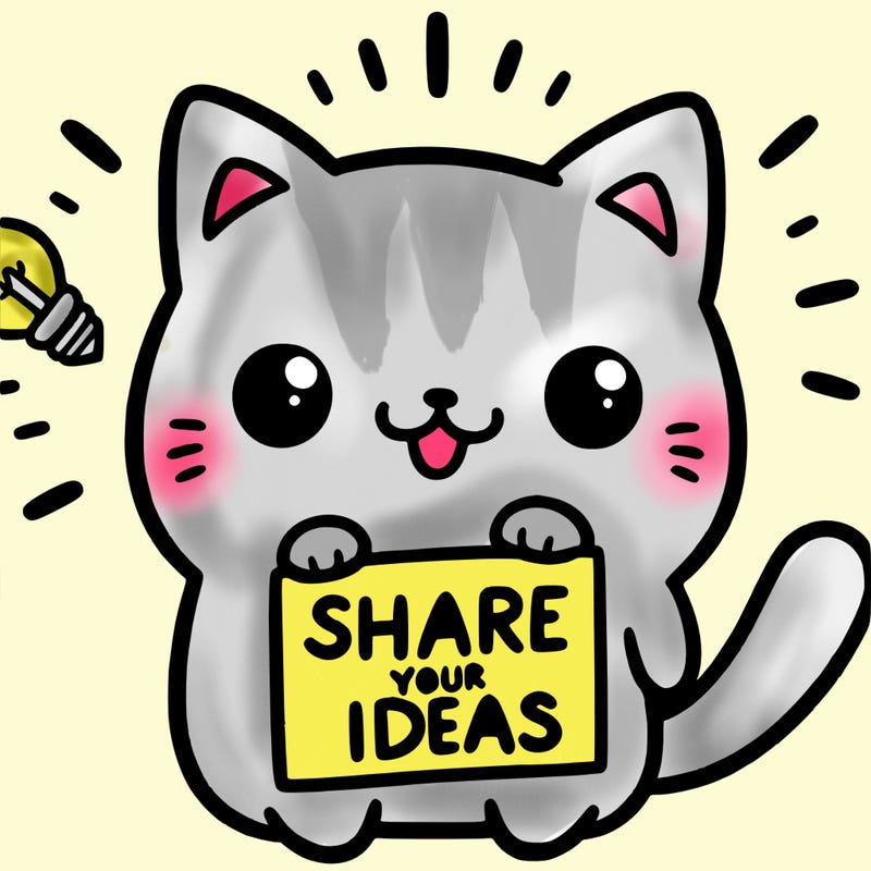 a cute cat saying share your ideas