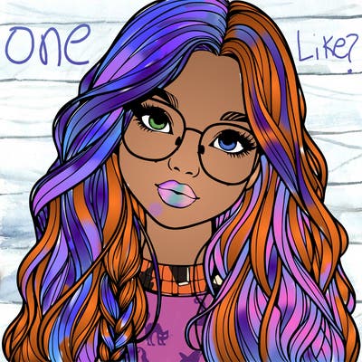 girl with long hair and freckles and glasses realistic