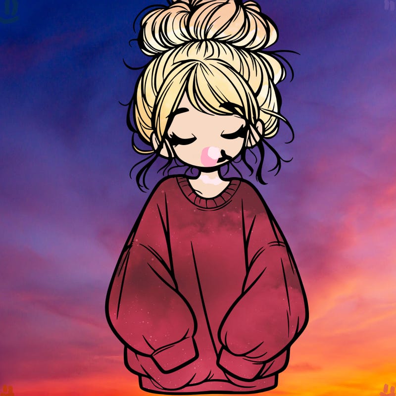 girl with baggy sweatshirt and messy bun