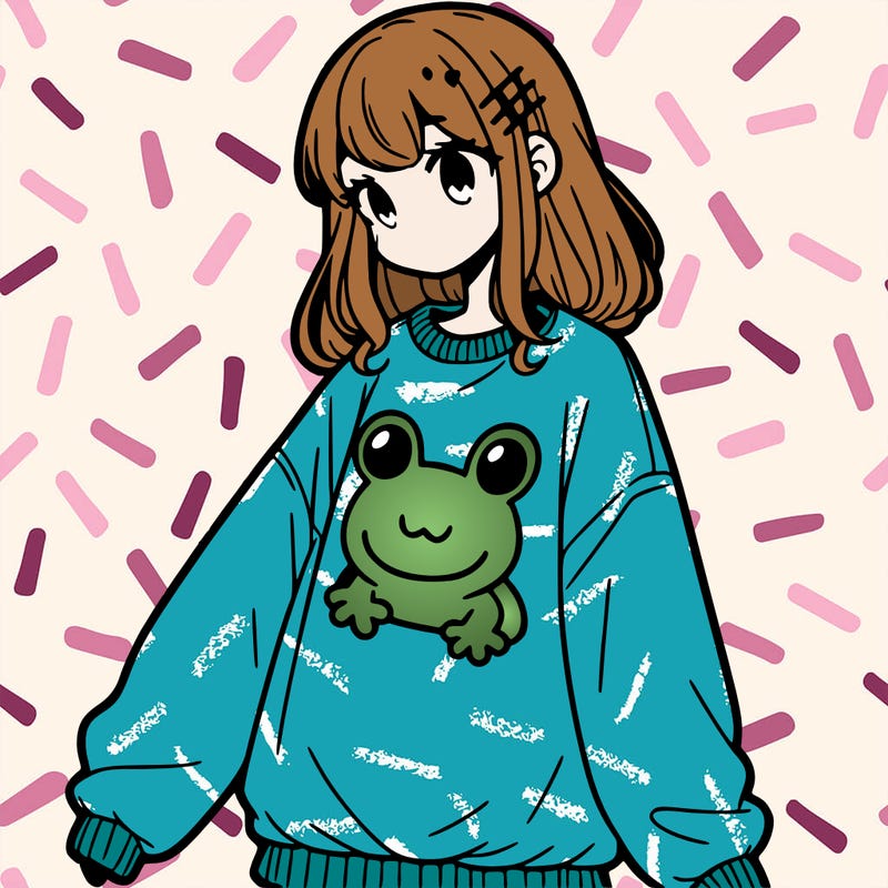 girl wearing frogging sweatshirt