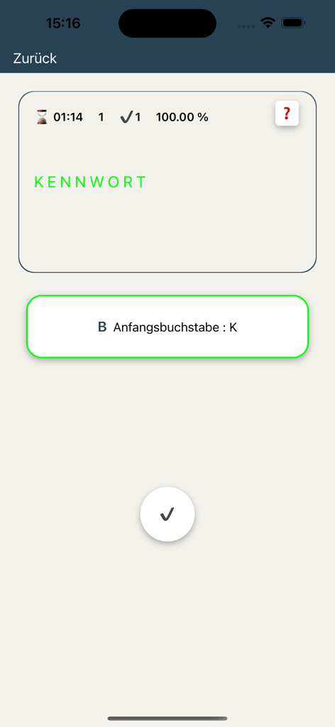 MedAT Vision - Interface de l'application MedAT Vision montrant un exercice de fluidité verbale en allemand pour la préparation à l'examen médical.
