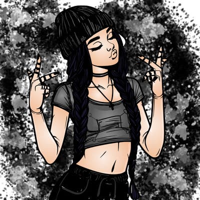 realistic teenage girl with braids and a beanie and crop top doing 🫶🏼