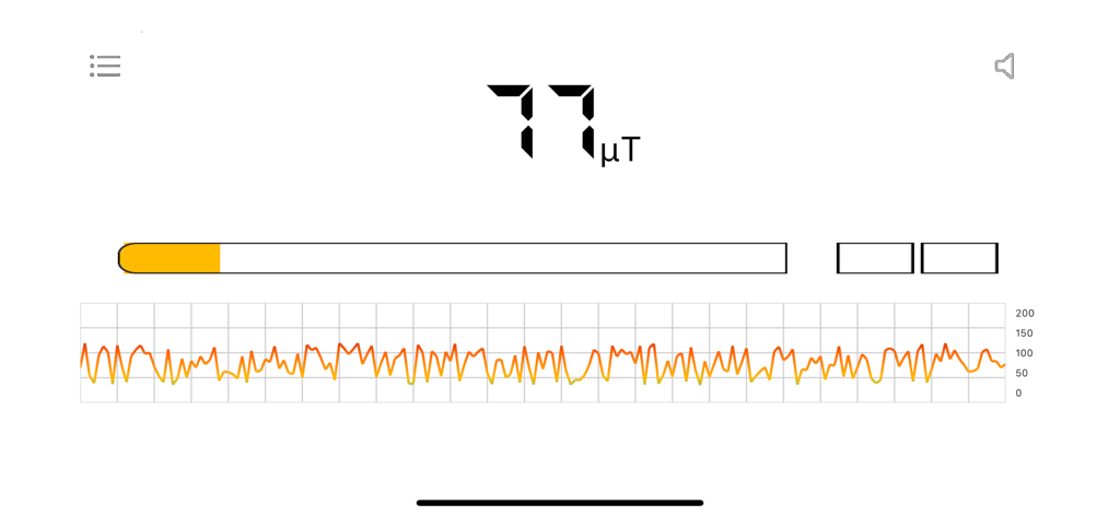 Metal Detector EMF app interface with real time magnetic field graph and digital reading