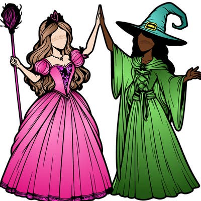detailed realistic split of a princess and a witch