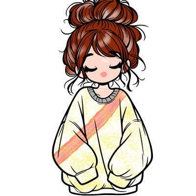 girl with baggy sweatshirt and messy bun