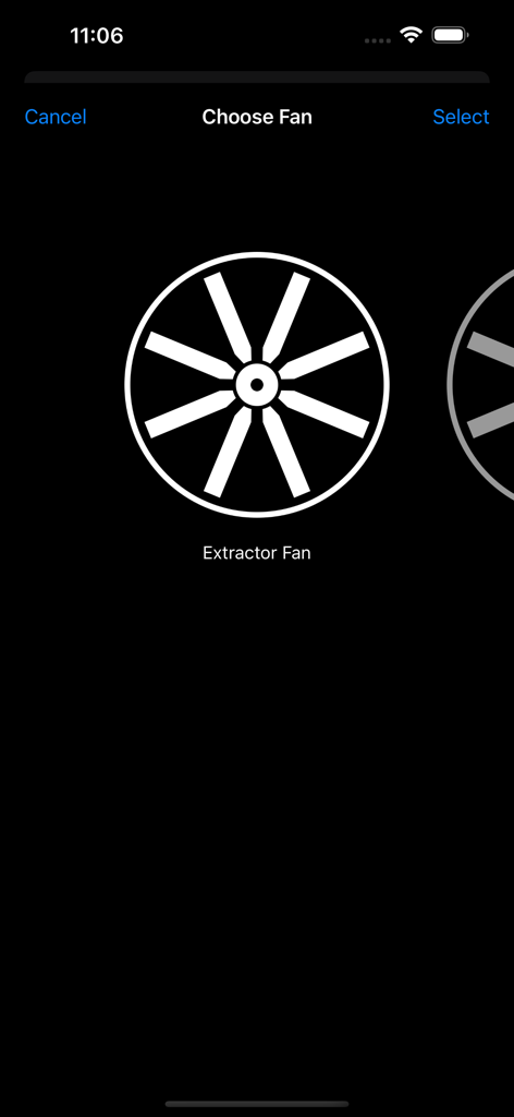 BedTime Sleep Fan Sounds - BedTime Sleep Fan app screen for choosing an extractor fan white noise sound