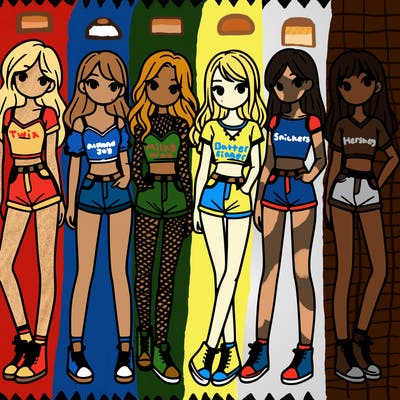 a group of girls wearing crop tops and shorts