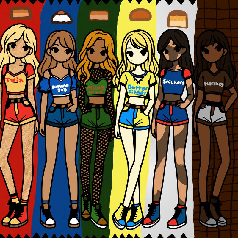a group of girls wearing crop tops and shorts