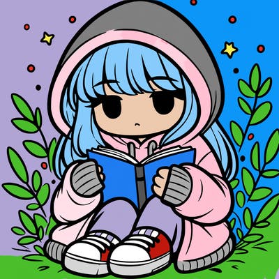 girl in oversized hoodie reading a book