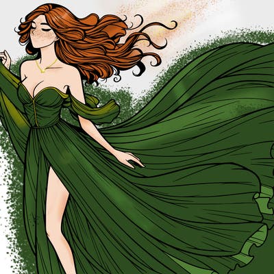 realistic woman in dress flowing the the wind