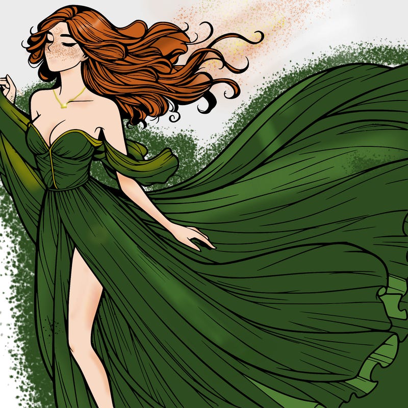 realistic woman in dress flowing the the wind