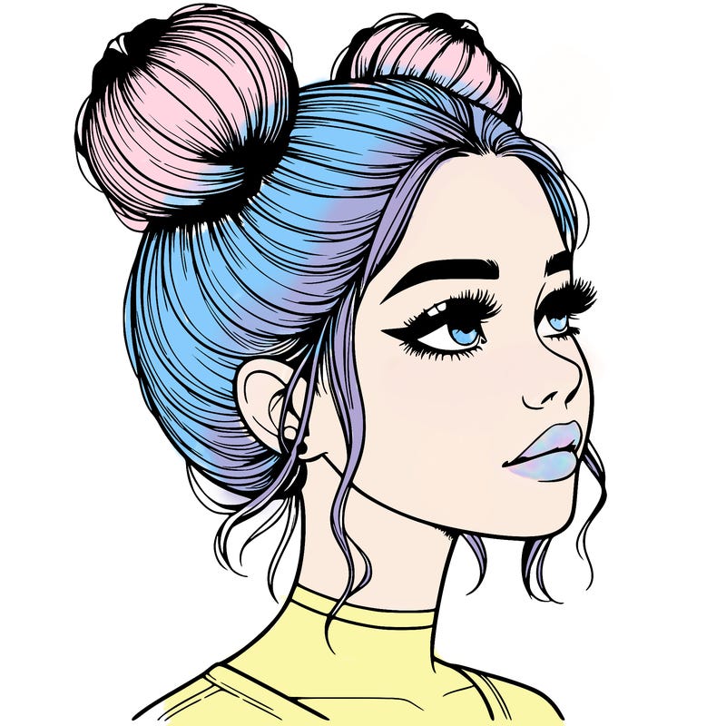 realistic girl with buns on the top of her head