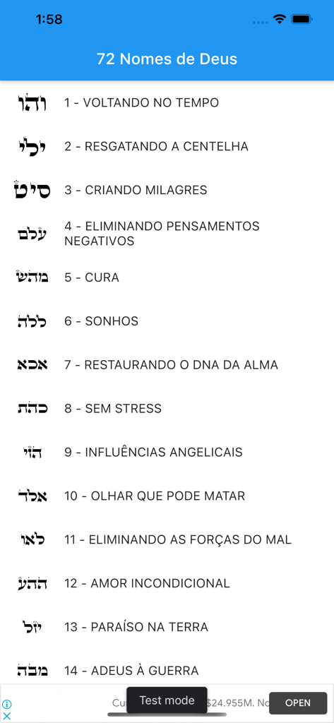72 Nomes de Deus - Cabala - Lista dos 72 Nomes de Deus com letras hebraicas e propósitos espirituais em português.