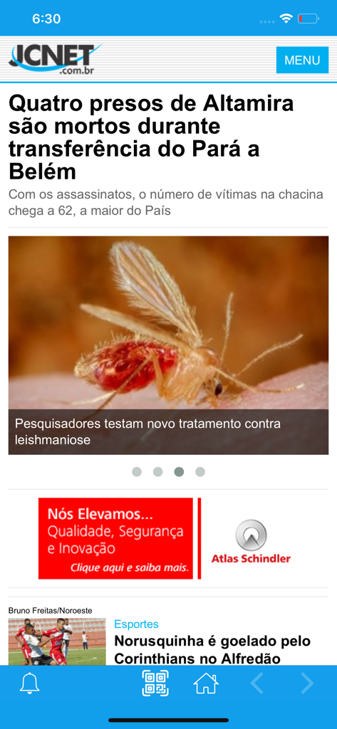 Interface do aplicativo móvel JCNET Bauru apresentando manchetes de notícias locais em português.