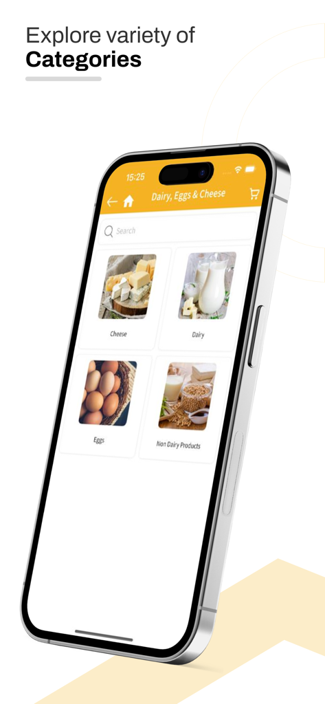 WOW Delivery app interface showing dairy and eggs food categories