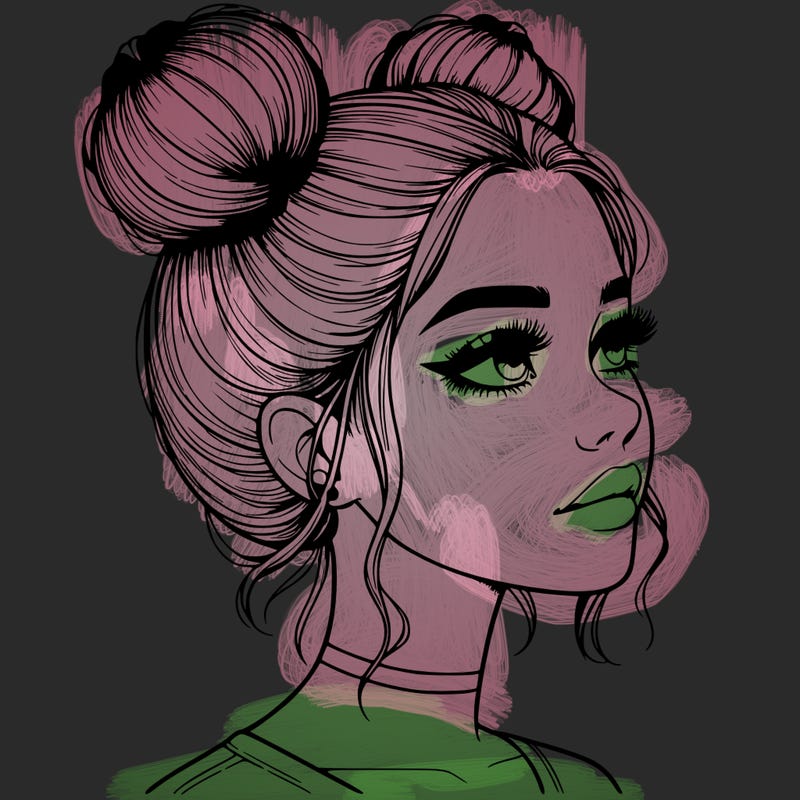realistic girl with buns on the top of her head