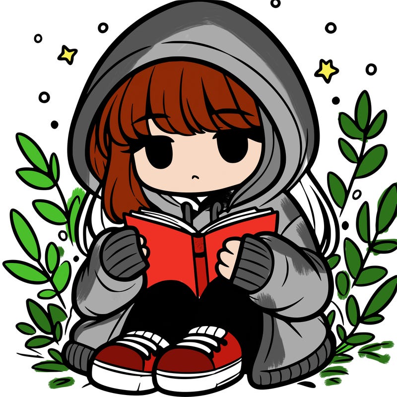 girl in oversized hoodie reading a book