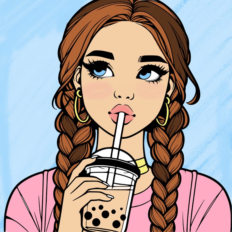 realistic girl with braided hair drinking boba
