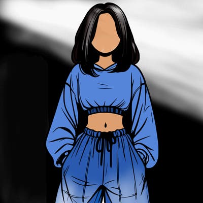 realistic girl faceless with baggy pants and a crop top