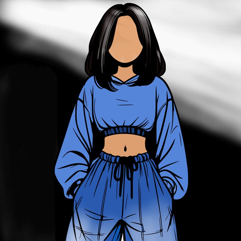 realistic girl faceless with baggy pants and a crop top