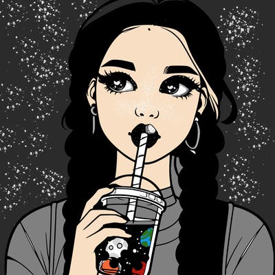realistic girl with braided hair drinking boba