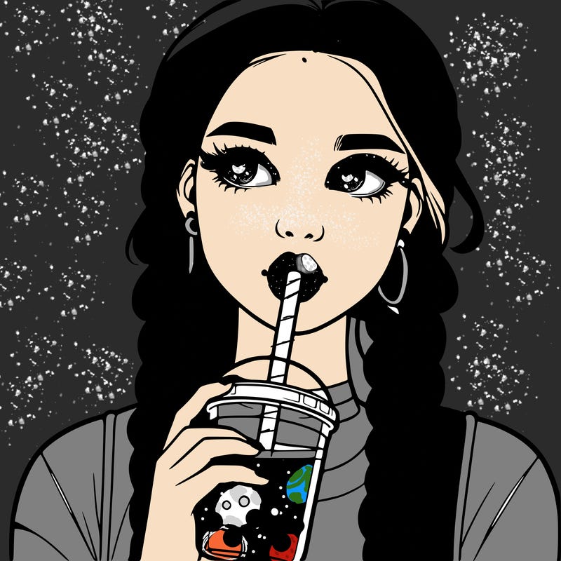 realistic girl with braided hair drinking boba