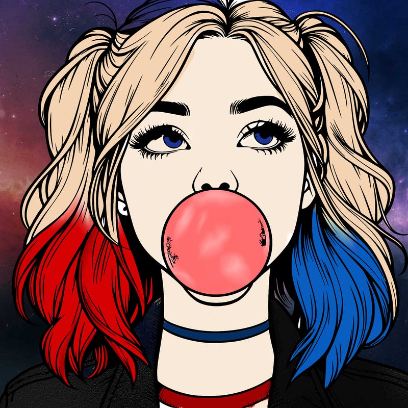 realististic girl blowing bubble -gum