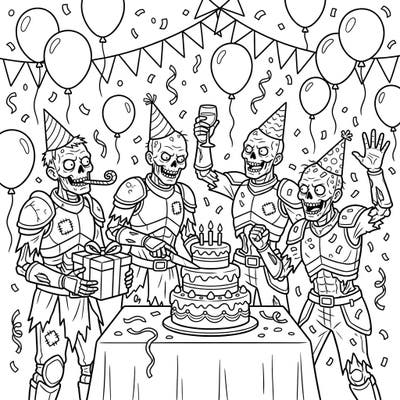 Get ready for a celebration unlike any other with our Armored Zombies Birthday Party coloring page! These formidable undead guests are here to prove that even the apocalypse can't stop a good party, complete with cake, gifts, and confetti.