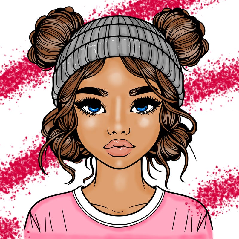 realistic girl with buns in her hair with a beanie on