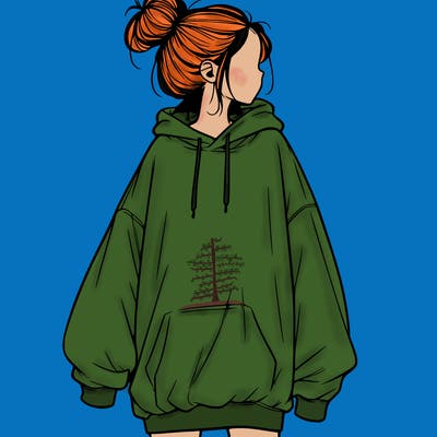 realistic girl with a oversized sweatshirt on and a bun