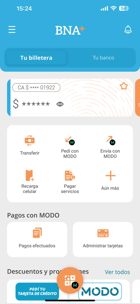 BNA+ - BNA plusモバイルバンキングアプリのホーム画面、デジタルウォレットと送金機能を表示