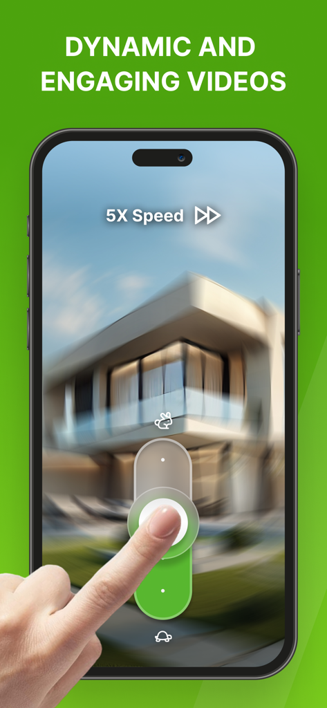 Momenzo: Real Estate Videos - User adjusting video speed in the Momenzo real estate video editing app