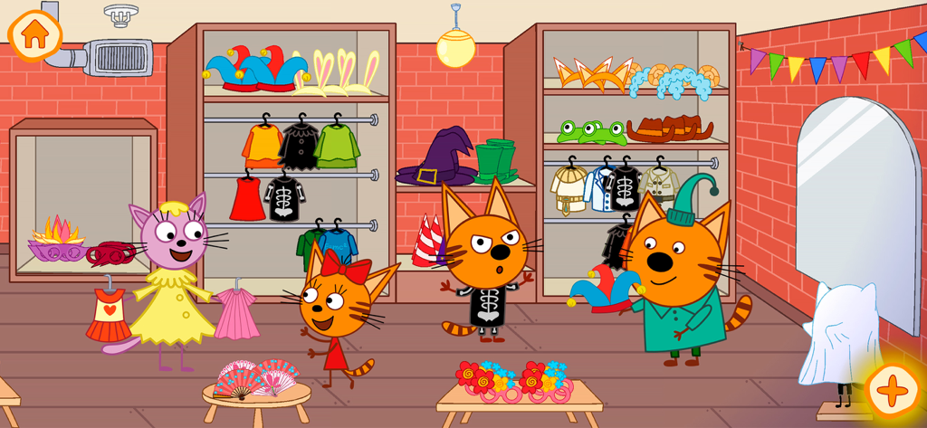 Kid-E-Cats: Shopping Centre - Kid-E-Cats characters in a clothing store choosing costumes and accessories.