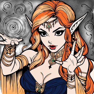 realistic scary beautiful elf sorceress casting spell