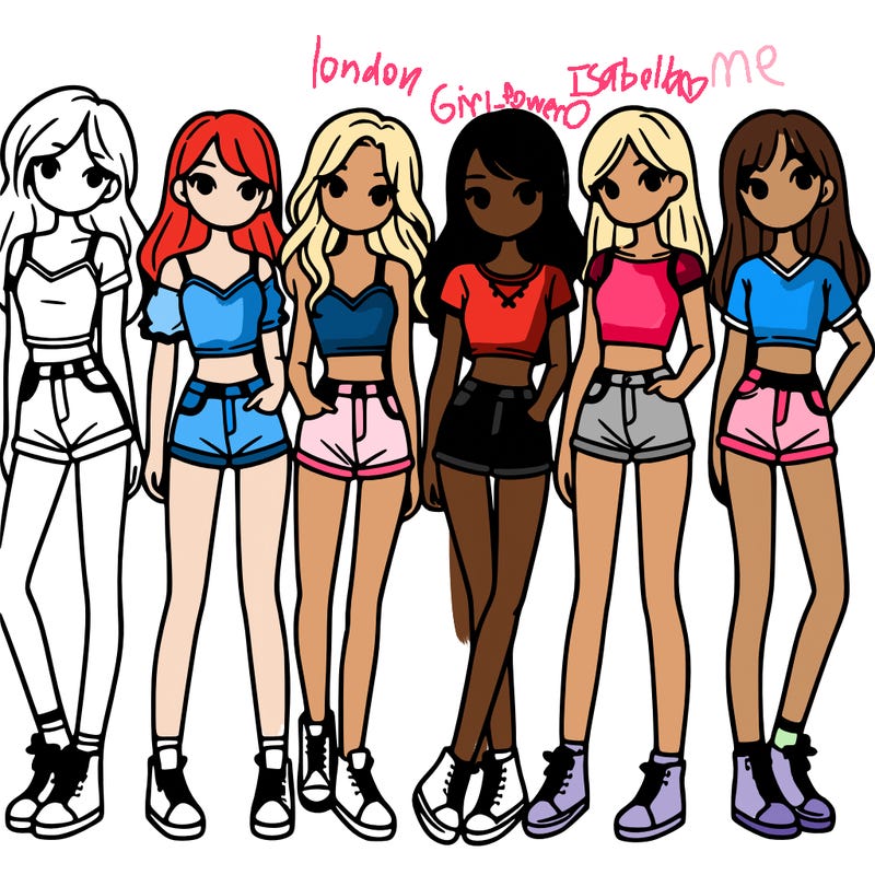 a group of girls wearing crop tops and shorts