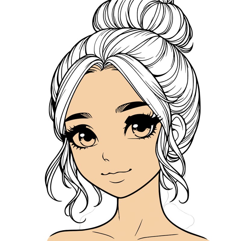 realistic pretty girl with hair in bun