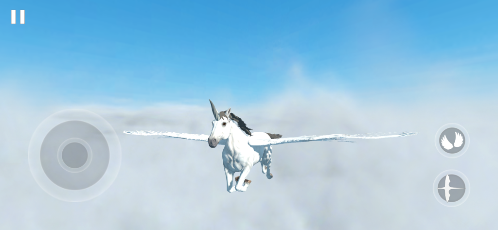 Flying Unicorn Simulator 2024 - A white flying unicorn soaring through the clouds in Flying Unicorn Simulator 2024.