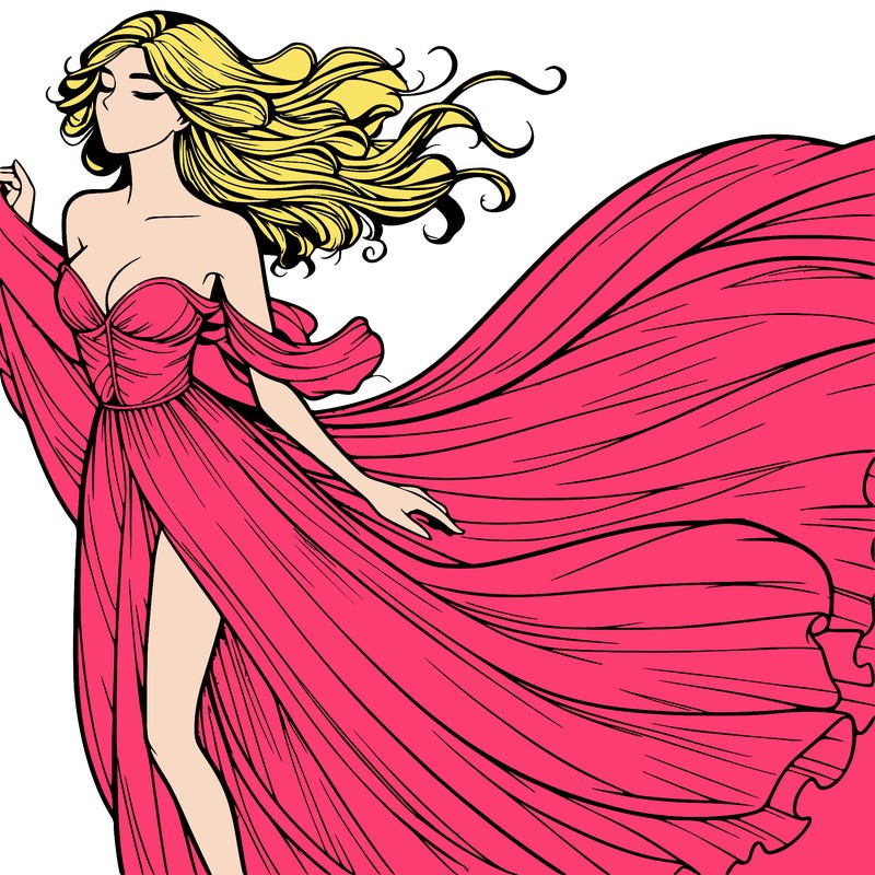 realistic woman in dress flowing the the wind