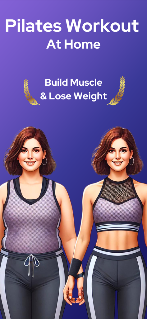 Pilates Workout at Home - Illustration of a woman's weight loss transformation using the Pilates Workout at Home app