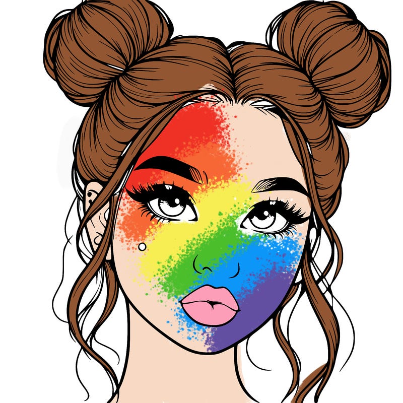 realistic girl with two buns on her hair and lips